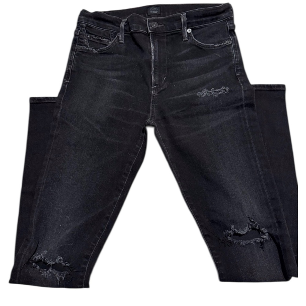 Citizens of Humanity Rocket High Rise Skinny Denim Black Distressed size 27